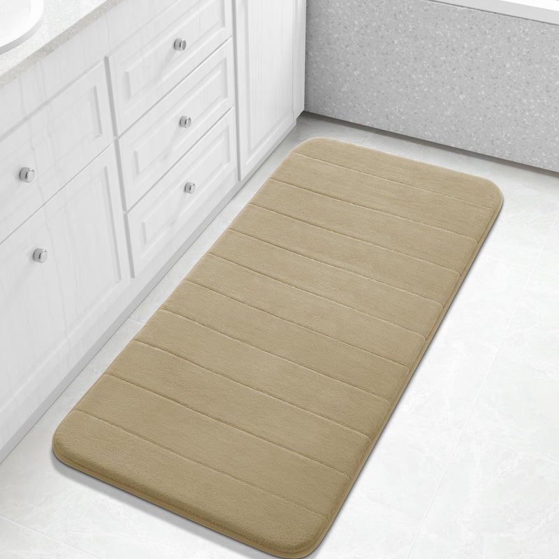 Yimobra Long Bath Mat 44"x24", Super Soft Quick Dry Memory Foam Bathroom Rug, Water Absorbent, Non Slip Backing Machine Washable for Tub Shower, Thick Comfort Support, Pale Khaki - Image 1